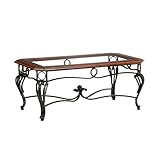 Prentice Cocktail Table - Dark Cherry w/ Black Metal Frame - Glass Top