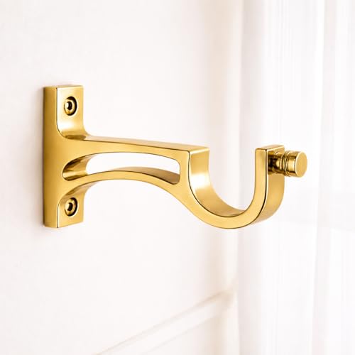 Image of Elite Aluminum Curtain Rod Brackets - Heavy-Duty Wall Mount Clamps for Curtain Rod Support for Door and Window Curtain Rods with Screw and Wall Plug - Pack of 2PCS (Gold Arc)