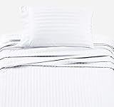 500-Thread-Count Twin XL Sheet Set - Pure White 3 Piece Bedding Set, Extra Long Staple Pure Cotton Sateen Weave, Dobby Damask Stripe Bed Sheets, Deep Pocket Fits Mattress 15 Inches