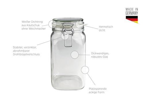 Foto von MÄSER 925341 Gothika, Einmachgläser 1,45 l, 6er Set, made in Germany, Vorratsgläser mit Deckel und Drahtbügel zum luftdichten Aufbewahren, Einkochen und Einlegen, Glas, transparent