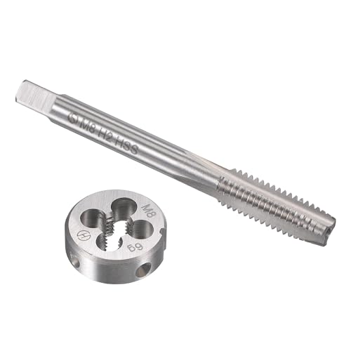 TOP-VIGOR M8 x 1.25mm Metric Tap and Die Set, Machine Thread Screw Tap with Round Threading Die