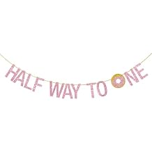 Half Way to One Banner Donut Theme Half Birthday Party Decorations Supplies for Baby Girls, 6 Months Happy 1/2 Birthday Party Hanging Sign