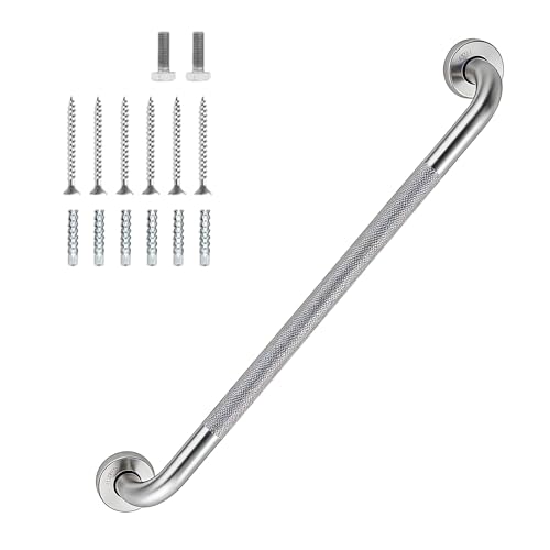 32 Inch Shower Grab Bar 1.25 Dia Brushed Nickel Anti Slip Bathroom Grab Bar 304 Stainless Steel Knurled Handicap Grab Bars Safety Support Handrail Bath Shower Handle for Elderly Injury Senior