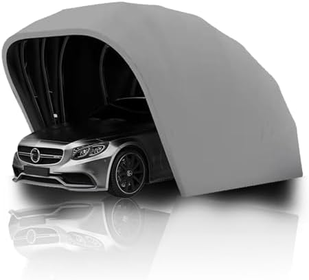 Portable Stainless Steel Garage, Folding Car Canopy, Retractable Semi-Automatic Car Tent, Heavy Duty Carport 18×8.2×7.5FT for Car, Boat, with All-Season Tarp,Grey,Manual