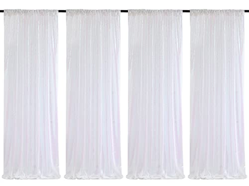 Image of White Iridescent Sequin Backdrop Curtains 4 Pcs 2ftx8ft Wedding Stage Background Backdrop Glitter Fabric Backdrop Drape