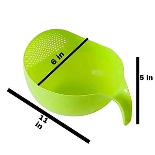 Image of KBS Strainer Washer Colander Rice Bowl (Pack of 2) Multi-Purpose Fruits & Vegetable Basket Kitchen Tools (Plastic- Green)