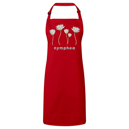 Tablier cuisine premium rouge nymphea nénuphar fleurs minimaliste
