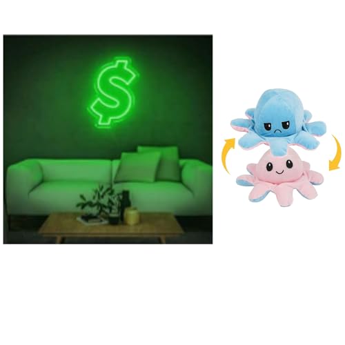 Image of EITHEO Stuffed Animal Plushie Stuffed Toy for Kids (Neon Dollar + Small Octopus Pink)