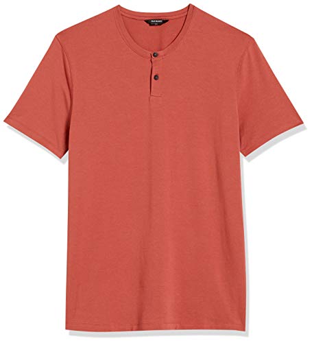Amazon Brand - Peak Velocity Men's Pima Cotton Modal Short Sleeve Henley Shirt, Barn Red, Large
