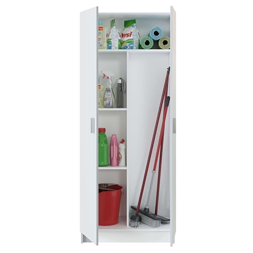 Habitdesign Armario Multiusos, Escobero 2 Puertas 3 Estantes, 180x73x37 (AltoxAnchoxFondo - en cm), Color Blanco Mate - imagen 4