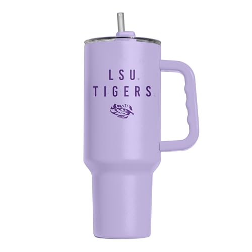 Image of Logo Brands NCAA LSU Tigers Lavender 40 oz Tumbler with Handle - Stylish Everyday Use Powder Coated-Stainless Steel with Straw- Keeps Cold For Hours