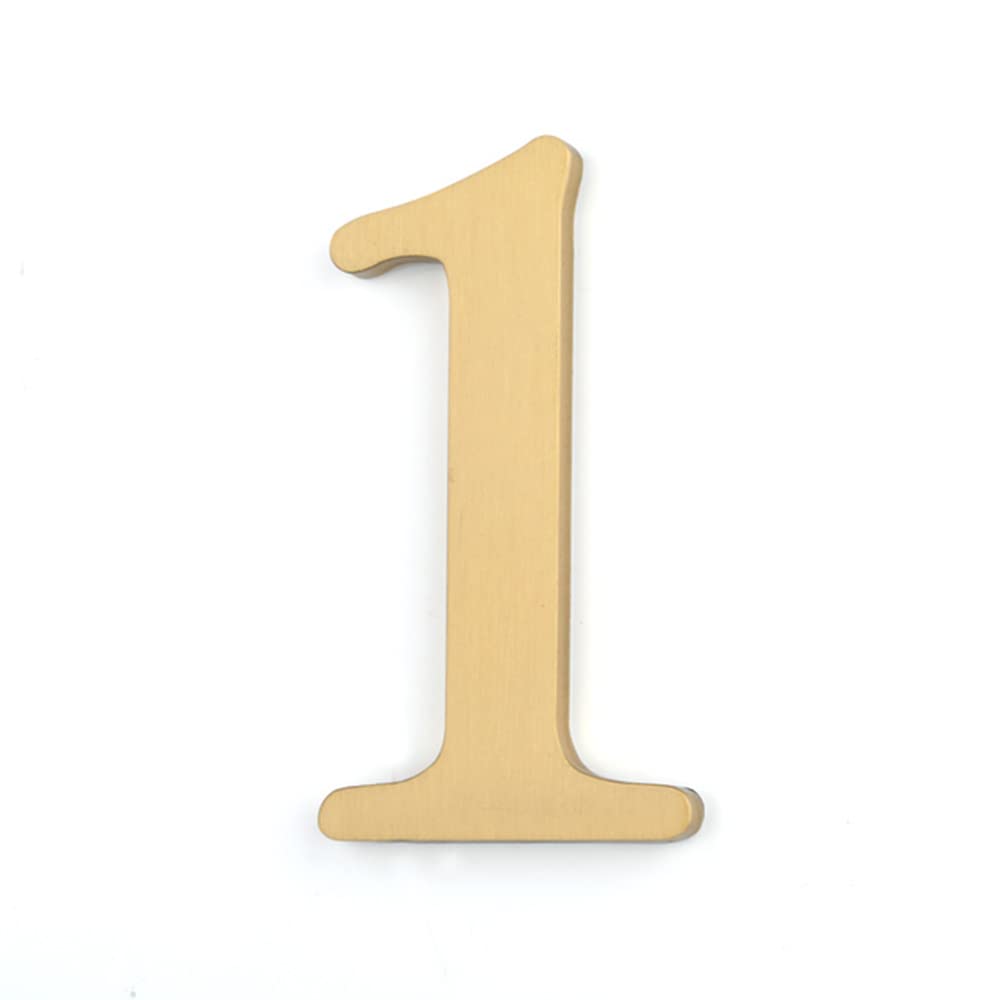 Solid Brass Door Number 1, Self Adhesive Door Plate House Numbers for Home Mailbox Address Sign, Peel & Stick
