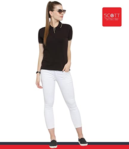 Image of Scott International Women's Regular Fit 100% Pure Organic Cotton Polo T-Shirt | Womens Polo Collar Neck T-Shirt | Cotton Plain Polo Neck Half Sleeve T-Shirt | Tshirts for Women
