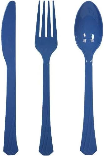 Blue Plastic Cutlery Combo – Durable Disposable Forks, Spoons, and Knives for Hot and Cold Foods – Elegant Utensils for Parties, Catering, Weddings, Events, and Takeout (576)
