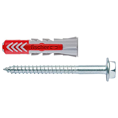 fischer DuoPower 3/8" x 2" (10x50mm) 25pcs Plugs & 25 Screws, Metric Version Powerful Universal Plug with Intelligent 2-Component Technology for Fastenings in Concrete, Bricks, Drywall, Chipboard