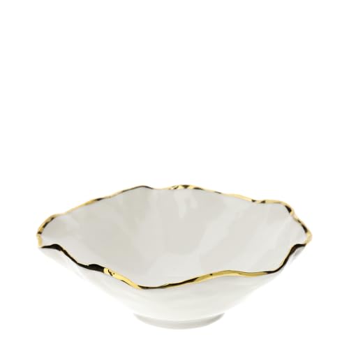 Hervit Ciotola Porcellana Bianca Bordo Oro con Scatola Regalo - Ciotolina Elegante, Svuotatasche, Svuota Tasche, Contenitore Alimenti, Porta Cioccolatini, Regalo Elegante - 14,5x12,5xh5cm