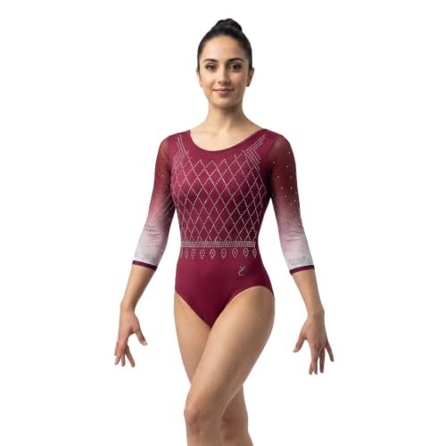 Image of IKAANYA Girls or Women Full Sleeves Rhinestones Leotard - Ideal for Gymnastics, Dance, Yoga, Acrobatics or Performance (Toddlers, Kids, Adults)