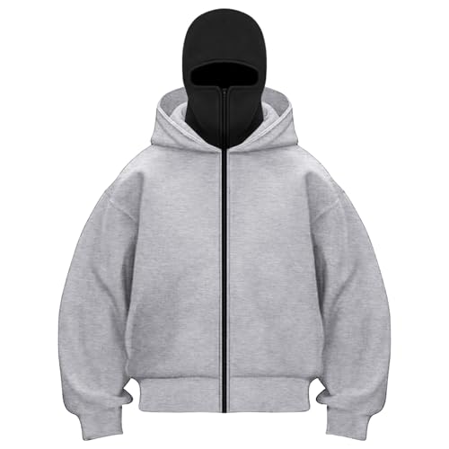 Ninja Balaclava Hoodie with Eye Mask Built in Balaclava Jacket Zip Up Fashion Double Layer Hoodie Hip Hop Outerwear Jacket Y2K Clothing for Women