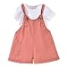 HINTINA 3T Toddler Little Girl Linen Pastel Pink Overalls Shorts Adjustable Loose Jumpsuit Beach Romper Casual Summer Outfits 2 Pieces Short Sleeve Clothes Set, 3-4 Years, Dusty Pink