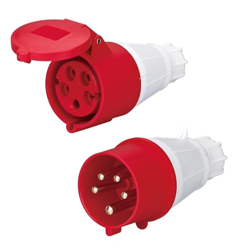 Image of LEYDEN 5 Pin, 32A, 220-440VAC, Industrial Panel Socket with Plug IP44 Waterproof Plug Socket Male Female Connector (Plug & Socket 2 Pcs)