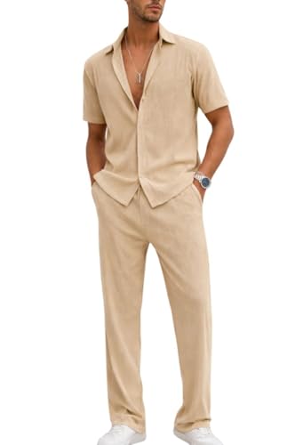 TYSORT Men’s Summer 2‑Piece Casual Button‑Down Shirt & Loose Beach Pants – 60% Off, ₹999 Deal