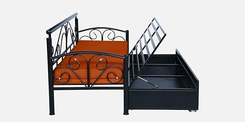 Image of 3 Seater Metal Sofa Cum Bed with Hydraulic Storage | Sofa Set for Living Room, Bedroom, Guest Room| Queen Size Convertible Sofa Bed | Comfortable Seating Sofa Rust & Black