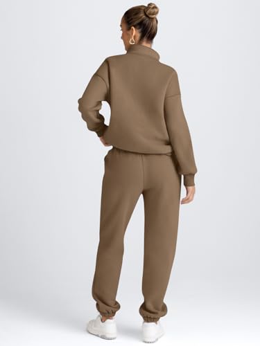 Image of AUTOMET Women's Sweatsuits 2 Piece Outfits Lounge Sets | Cozy Airport Outfits,Casual Sweat Sets for Fall and Winter,Half Zip Pullover and Baggy Sweatpants with Pockets