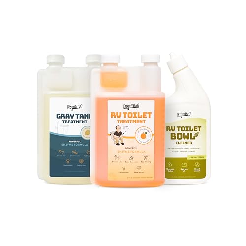 Liquified RV Tank Starter Kit – Black Tank Treatment (Orange 32oz), Gray Tank Cleaner & RV Toilet Bowl Cleaner – Enzyme-Based, Septic Safe Odor Control System