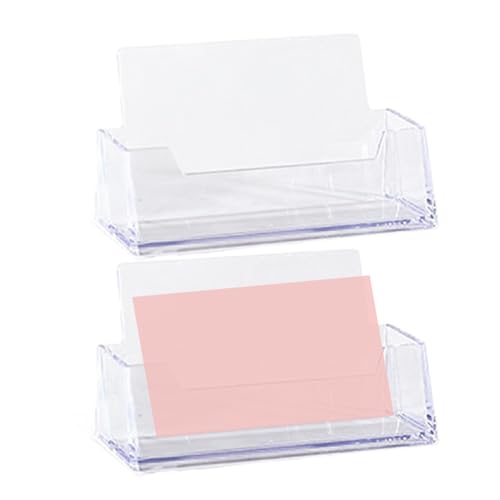 Clear Acrylic Business Card Holder Stand - 2 Pack Desktop Display Organizer for Office, Professional Business Card Holders for Desk, Countertop, Reception, Holds 50 Cards Each, Transparent Case