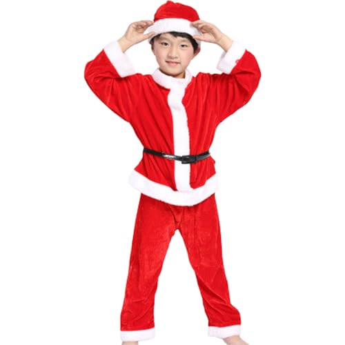 Generico Vestito Babbo Natale Bambino Costume Babbo Natale per Ragazzi 4Pcs Christmas Santa Set for Unisex Kids