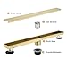 Kuaisailsk Linear Shower Drain ，with Tile Insert Panels ，24 Inch Brushed Gold 304 Stainless Steel Rectangle Shower Floor Drain，with Hair Catcher, Adjustable Feet