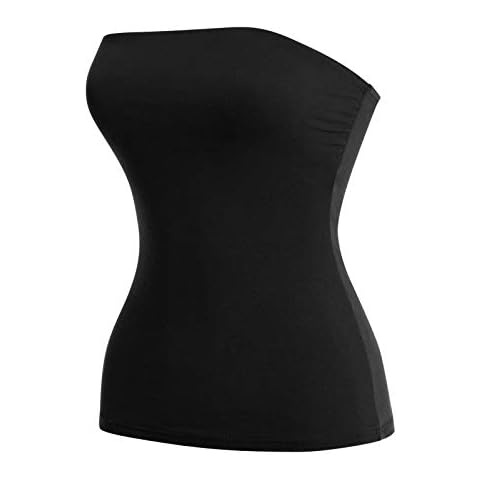 MixMatchy Women's Basic Solid Stretchy Cotton Long Bandeau Tube Top - black - Small Cover