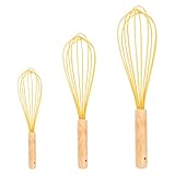 DIYEAH 3 Stück Teiliges Silikon ei schneebesen Ergonomischem Holzgriff Vielseitiger Handmixer und Sahneschäumer für Backen und Kochen Leicht zu Reinigen Praktische Wiederverwendbar