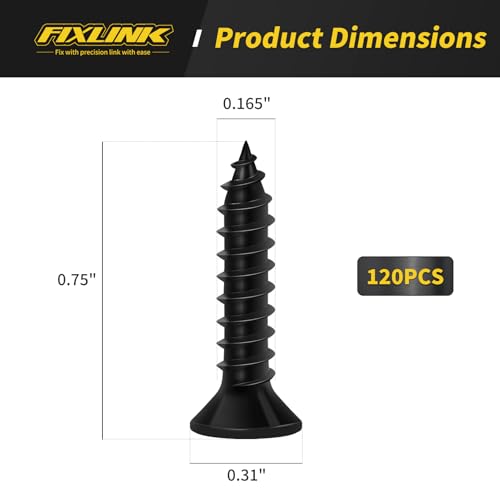 Image of Wood Screws 3 /4 Inch, FIXLINK Premium Flat Head Phillips Black Wood Screws 120 PCS, Self Tapping Electrophoresis Used in Indoor Furniture, Woodworking (#8 x 3 /4 inch)