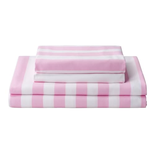 Image of Best Season Bed Sheet Set 3 Piece -Twin Size-Soft Durable Microfiber Bedding Sheet Set,Deep Pocket,Stain,Fade & Wrinkle Resistant Green and White Pinstripe (Stripe Pink&White)