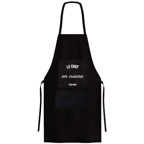 Tablier de cuisine homme noir anti taches entretien facile pour cuisinier