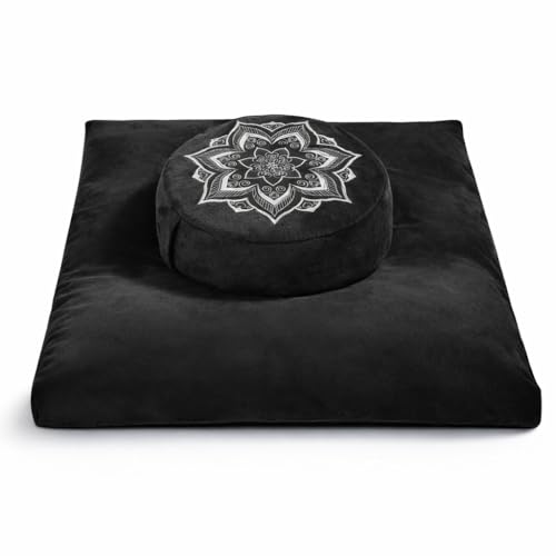 hunnidspace Meditation Cushion Set Zafu & Zabuton &ndash; Buckwheat Hull & Memory Foam, Adjustable Floor...
