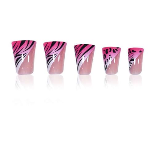 Image of Pink Leopard Print Press on Nails Rhinestone Fake Nails with Design Duck False Nail Glossy Full Cover Artificial Acrylic French Tip Stick on Nail for Women Manicure 24Pcs