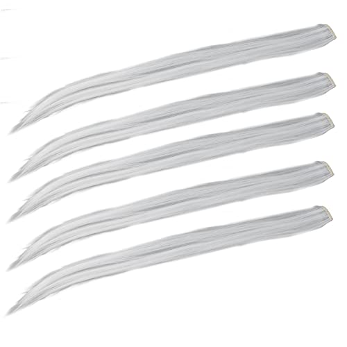 Horquilla recta resistente al calor, extensiones de cabello de colores para mujeres cabello largo para uso diario 5 extensiones de cabello natural para mujeres blanco Cover