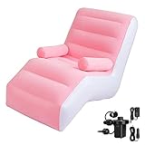 STARBRILLIANT Inflatable Deck Chair with Air Pump, Foldable Lounge Chair for Bedroom and Living Room, Indoor Sofa Lounge with Handrails(Pink)