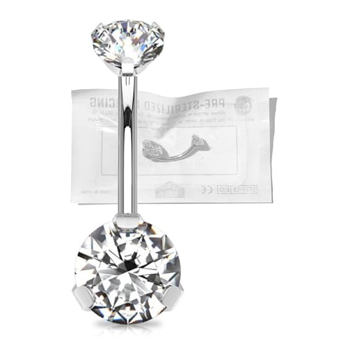 WARRIOR - WARRIOR Piercing Nombril STÉRILE Acier Chirurgical 316L Banane Classique Basic Cristal Brillant Multicolore 10/12 mm (BLANC, 14 mm)