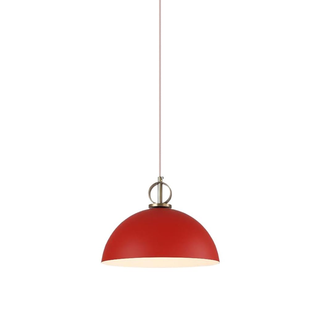 Colorful Semicircle Pendant Light Fixture, Metal Dome Hanging Lamp, Vintage Farmhouse Ceiling Lighting, Retro Aluminum Chandelier for Over Dining Room Kitchen Island Sink (Gray,15.7in)(Red,13.7in)