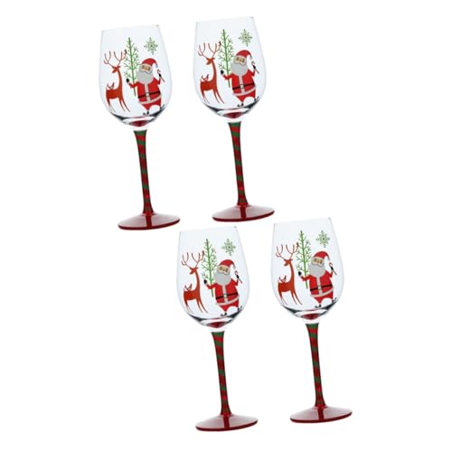 Cabilock 2 Juegos Copas De Vino Navideñas Pintadas Copas De Vino Con Tallo Rojo Copas De Vino Vasos Para Beber Navideños Vasos Navideños Vasos De Agua Con Tallo Para Beber Tazas 2 piezas * 2