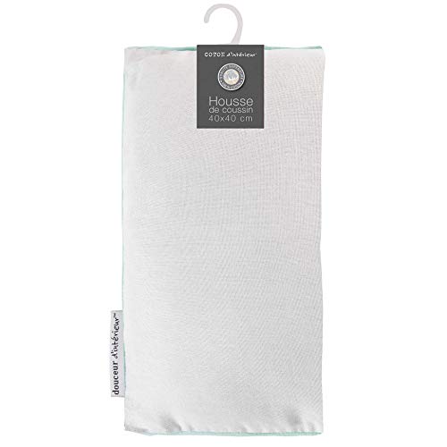 Coton d'intérieur Panama Housse de Coussin +Encart 60 x 60 cm Coton Uni Panama Coton, Blanc/Menthe, 60x60 cm Cover