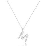 Tarsus M Initial Letter Stainless Steel Silver Alphabet Pendant Necklace Monogram charm cubic zirconia Jewelry Gifts for Women Teen