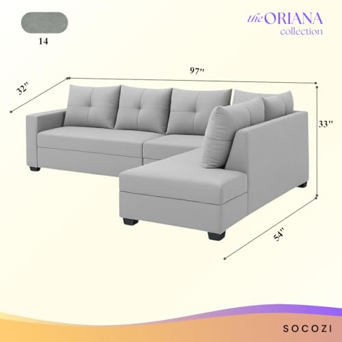Image of SOCOZI Oriana 6 Seater RHS L Shape Sofa Set | Soft Velvet Suede Fabric L Shape Sofa for Livingroom (Light Grey)
