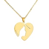 OAUWKEIY Collar Colgante Elegante y sencillo collar con colgante liso en forma de corazón moderno y de diseño actual para parejas con el perfil de una mujer