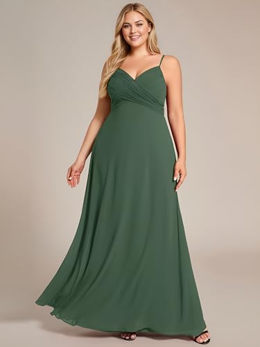 Image of Ever-Pretty Women's Chiffon Pleated Spaghetti Straps Sleeveless A Line Plus Size Bridesmaid Dresses Formal Gown Eucalyptus Green US18
