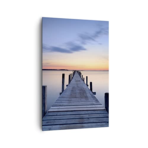Cuadros Decoracion Salon Puesta del sol lago agua puente Lienzos decorativos 80x120cm Cuadro Sobre Lienzo Moderno Vertical Dormitorio Cuadros Pared Imágenes Wall Art Prints Decor Grande PA80x120-2508