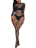 Buitifo Lingerie da donna, un pezzo, body a rete, sexy, collant neri, M